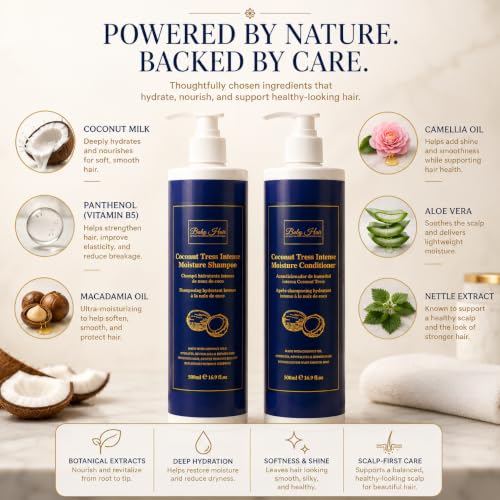 Baby Hair Coconut Tress™ Intense Moisture Shampoo & Conditioner Set - Deep Hydrating Hair Care Duo with Coconut Milk, Macadamia & Camellia Oils - 16.9 oz Each - For Soft, Manageable Hair