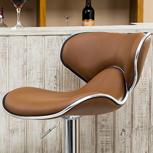 Roundhill Furniture Masaccio Caramel Faux Leather Upholstered Swivel Barstool Set of 2 with Chrome Base