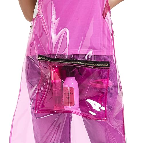 Waterproof Hair Stylist Apron for Women with Pockets - Transparent Pink, M-XXL