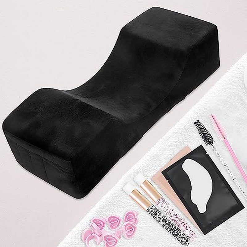 Beauty Salon Eyelash Extension Velvet Lash Pillow Beauty Salon Memory Foam Neck Pillow for Lash Extension Grafting Make Up Side Pockets for Tools(Black)