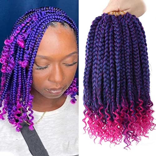 10 Inch Crochet Box Braids with Curly Ends - Purple & Pink Variations