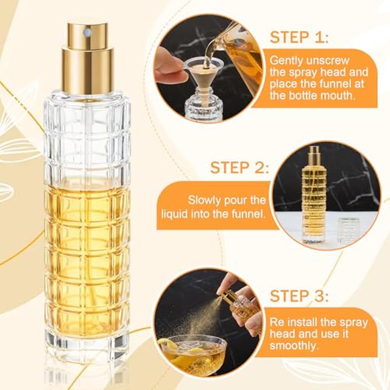 6 Pack Cocktail Atomizer Spray Bottles 1oz / 30ml with Funnels, Refillable Glass Absinthe and Perfume Atomizing for Bitters Vermouth, Fine Mist Travel Sprayer for Bar Kitchen(Gold)