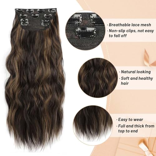 H2/426 24 Inch Long Wavy Clip-In Hair Extensions - Double Weft Thick Hairpieces