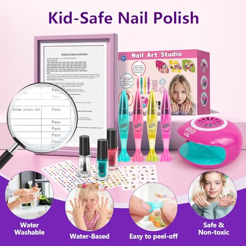 Kids Nail Polish Set with 4 Nail Art Pens, Dryer & Accessories - Safe & Non-Toxic