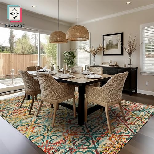 RUGSURE Multicolor Grass-Pattern Washable Area Rug 8'x10', Non-Slip, Water & Stain Resistant