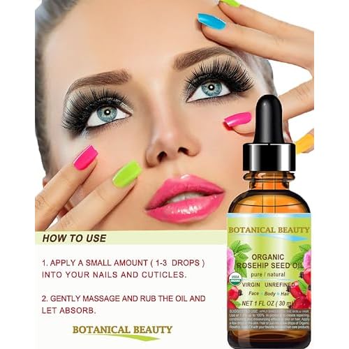 Botanical Beauty Organic ROSEHIP SEED OIL 100% Pure Natural Virgin Unrefined Cold-pressed Carrier Oil For Face, Skin, Body, Hair, Lip, Nails, Rich in vitamin C, Vitamin E, Anti-Aging (0.5 Fl Oz)