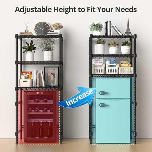 3-Tier Adjustable Mini Fridge Stand - Black Metal Storage Rack, 26.58 x 20.28 x 65.56 Inches