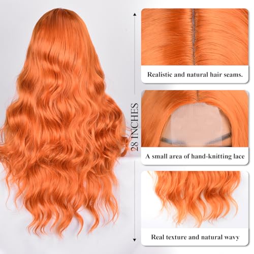 Vitorish 28 Inch Ginger Orange Wavy Lace Front Synthetic Wig for Women - Model 18C#