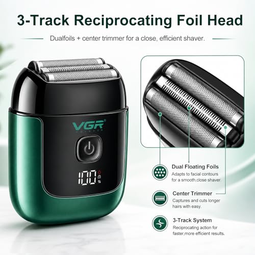 VGR Mini Foil Shaver for Men - Green, Waterproof, 100-Minute Runtime