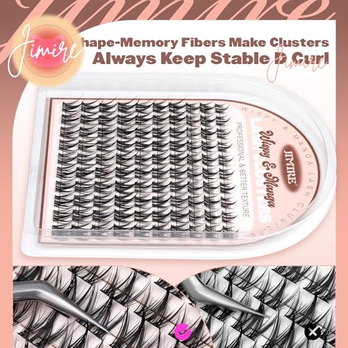 JIMIRE Manga Lash Clusters Natural Look Anime Eyelash Clusters Cute 8-14MM Wispy Fairy Cluster Eyelash Extensions with Spiky 100 Pcs Manga Individual Lashes with Thin Band