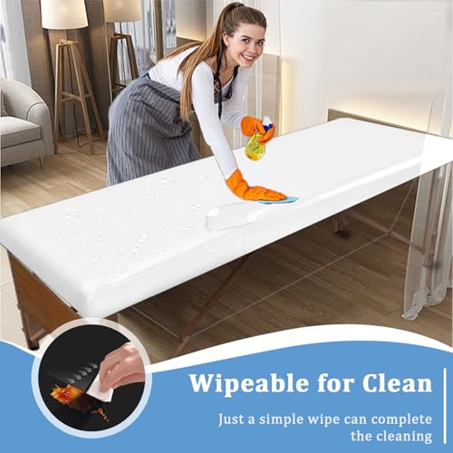 Leather Massage Table Cover Protector Wipeable Massage Table Cover Fitted Replacement Sheet Covers for Massage Bed/Spa Bed/Lash Beds, Fits 28-32" Wide (Pure White, 2Pcs)