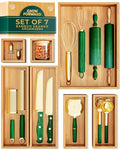 7-Piece Bamboo Drawer Organizer Set - Multi-Size Storage Trays for Kitchen, Bathroom, Office & Vanity