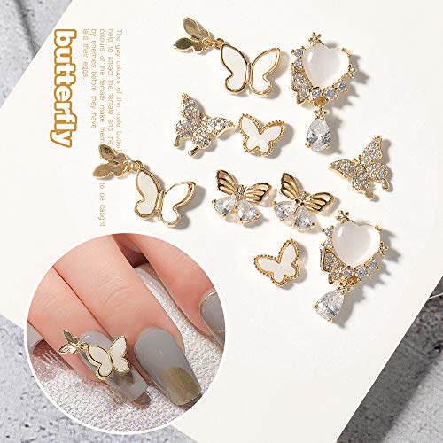 HNUIX Butterfly Nail Charms and Gems - Gold Copper Zircon, Multiple Shapes, Metal Bow-Knot Jewelry Rhinestones Charms, 27Pieces