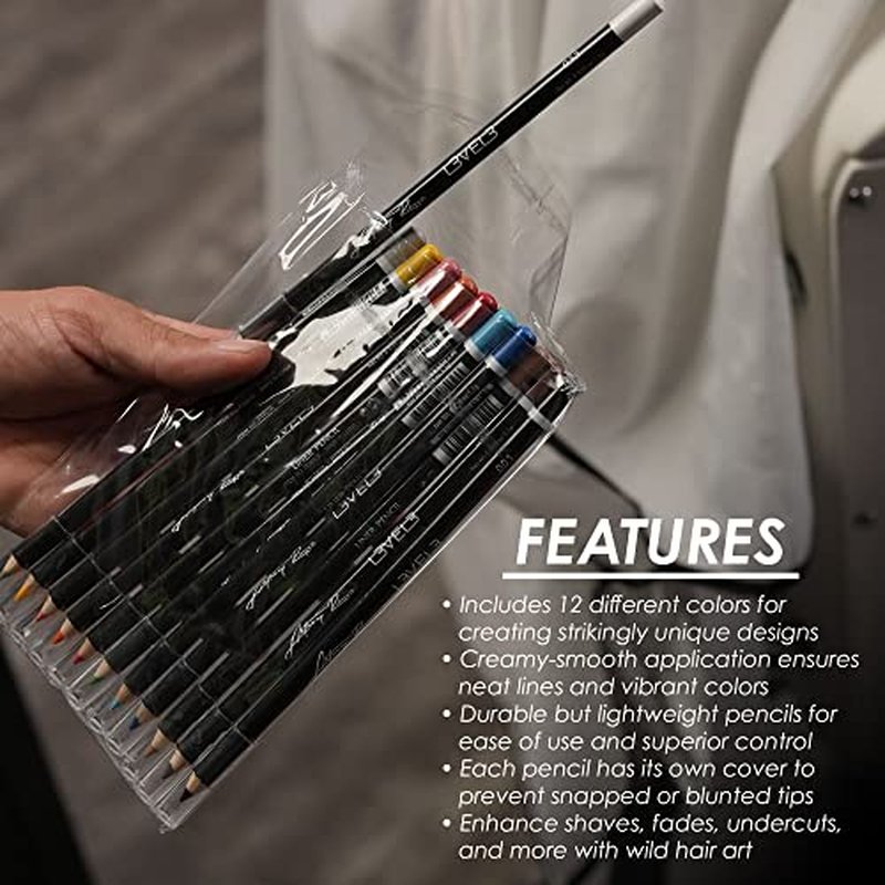 Level 3 Color Liner Pencils - Hair Tattoo, Hairline Outliner and Design Pen - Professional Barber Engraving and Portrait Lining Pencil, Black