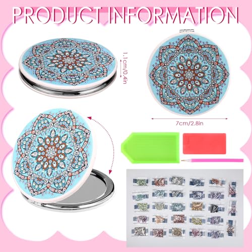 12-Piece Portable Folding Makeup Mirror Set with Diamond Art Design, Compact Handheld Mirrors for Women