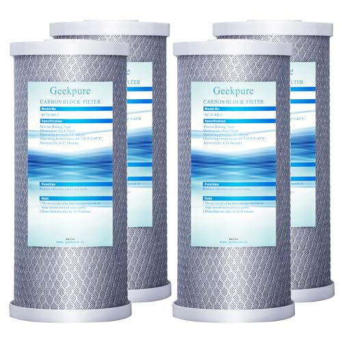 Geekpure 10-Inch Whole House Carbon Water Filter Set - 5 Micron, Pack of 4