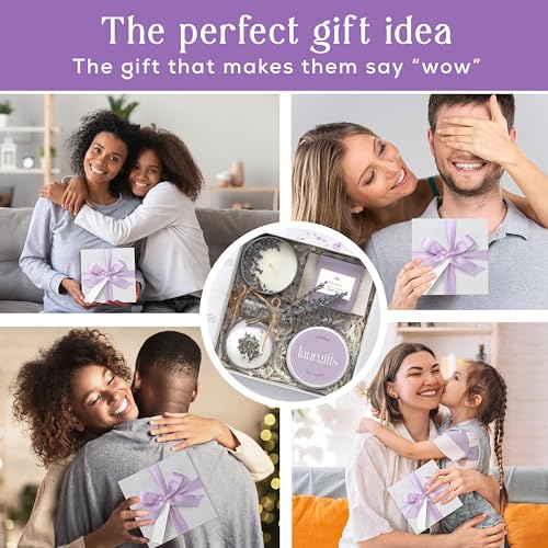 Lavender Spa Gift Basket for Women – Self Care Set with Candle, Bath Bomb & More
