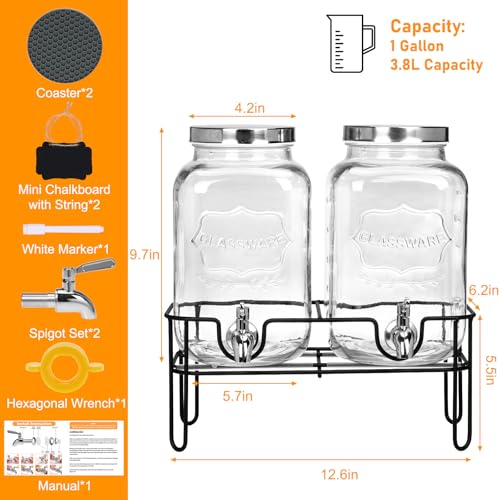 2 Gallon Glass Drink Dispenser Set with Stand & Spout - 2 Pack (Variation of THIS listing)