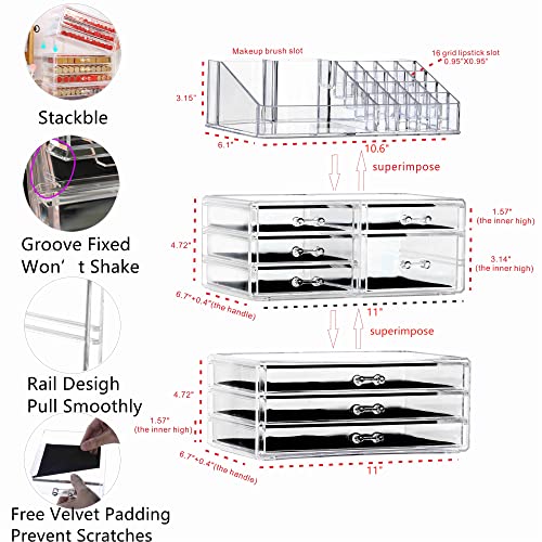 X-Large Acrylic 8-Drawer Makeup Organizer - Clear Stackable Vanity Storage