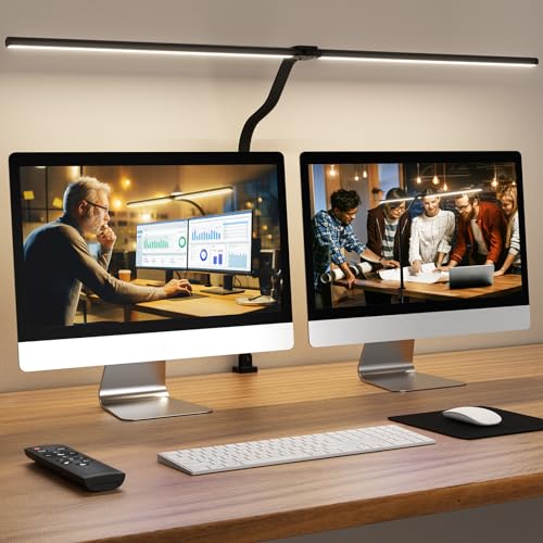 Black Clamp LED Desk Lamp with Remote Control, Dimmable 24W Tall Gooseneck Light