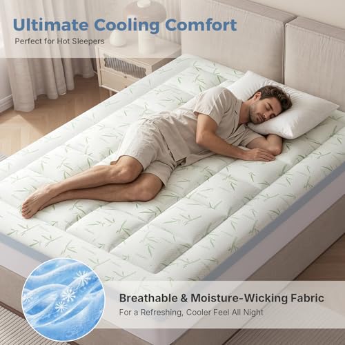 King Gel Memory Foam Mattress Topper with Bamboo Rayon Pillow Top - Blue & White