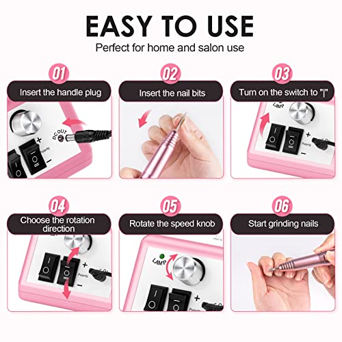 Professional Electric Nail Drill 20000RPM Pink - Manicure Machine with Speed Control
