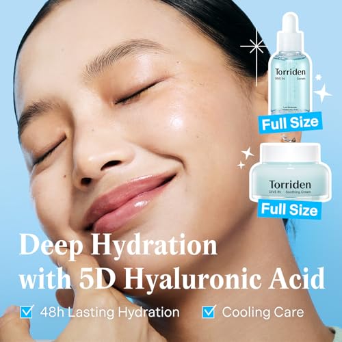 Korean Skincare Set with Hydrating Serum, Soothing Cream & Toner Pads