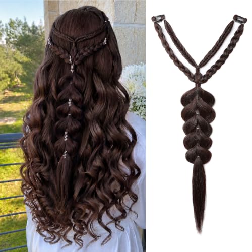 Clip-In Braid Hair Extension 24 Inches Boho Fishtail Style for Women - Dark Chocolate Brown