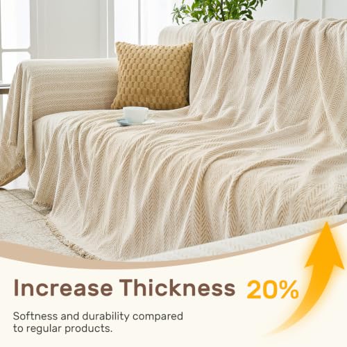 Herringbone Pattern L-Shaped Couch Cover for Sectional Sofa - Cream Khaki 71x118+91x134