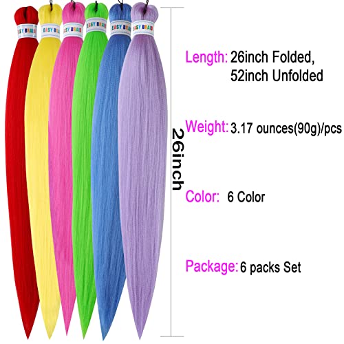 Ms Aloe Rainbow Pre Stretched Braiding Hair 26 Inch Pack of 6 - Multi Colored Knotless Extensions