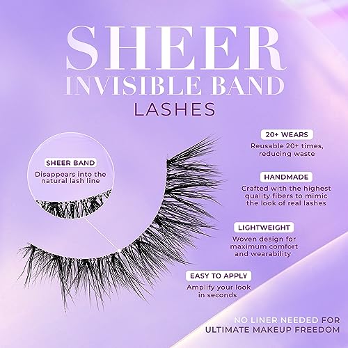 False Eyelashes Natural Look with Clear Sheer Band - Reusable 20x Desirable Style