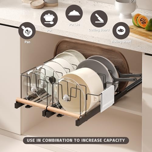 Magheo 2 Pack Black Pull-Out Under-Cabinet Pots & Pans Organizer, 16.7-23.6" Depth with 10 Adjustable Dividers