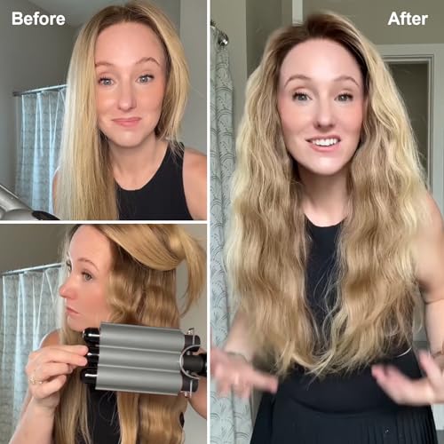 Gray 1-Inch Hair Crimper with 15 Heat Settings & Dual Voltage - Effortless Beach Waves