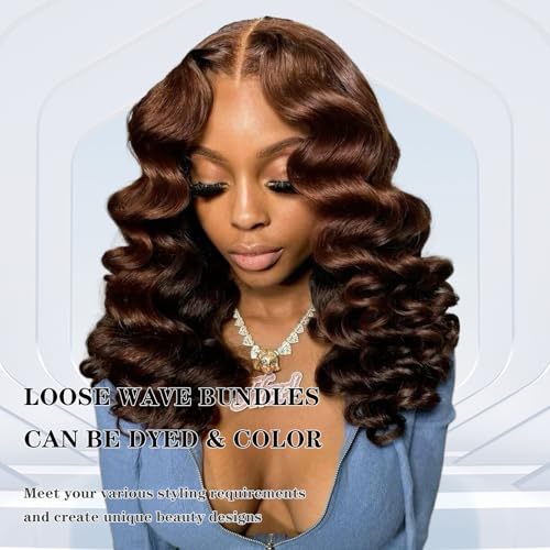 Brown Human Hair Bundles 12 14 16 Inch Loose Wave 3 Pack - Dark Brown