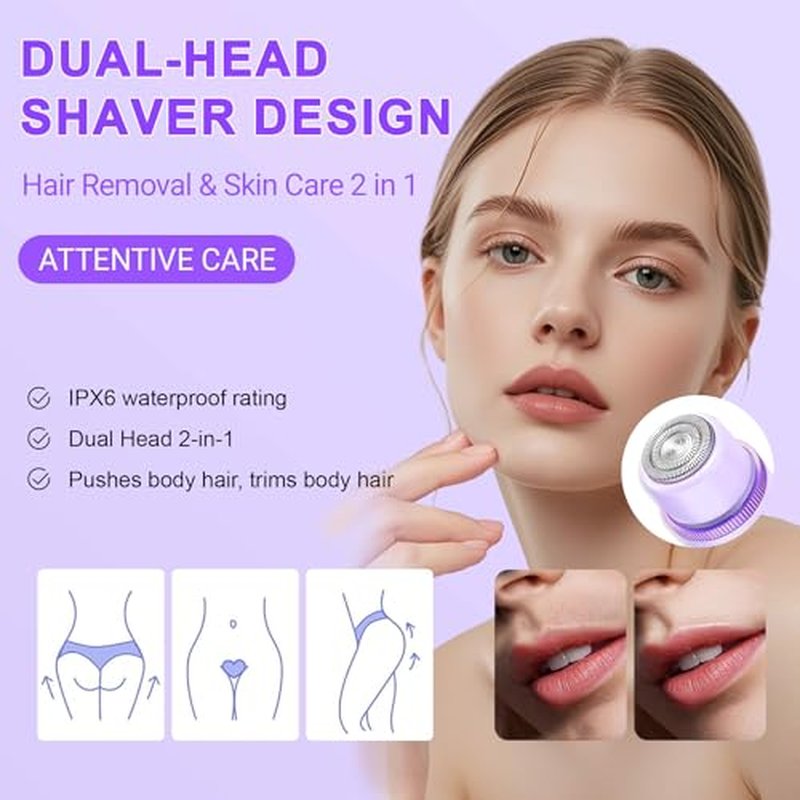 2025 Bikini Trimmer for Women, Cordless& Painless& Waterproof Dual Head Shaver for Women Private Area& Face& Body, 2-in-1 Electric Razors, Bikini Shaver, Hair Trimmer with LCD