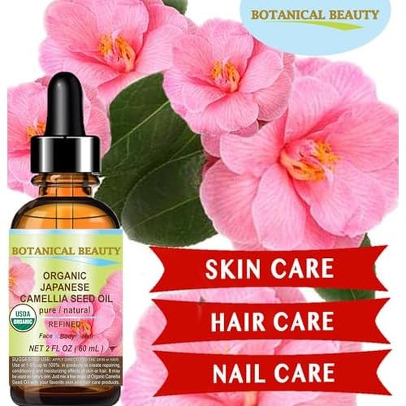 Botanical Beauty Japanese ORGANIC CAMELLIA Seed Oil. 100% Pure Natural Undiluted Refined Cold Pressed Carrier Oil to revitalize and rejuvenate the hair, skin and nails. 0.5 Fl. oz 15 ml