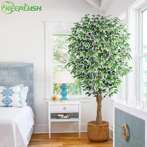 7ft Large Artificial Ficus Tree with Curved Trunk - Indoor Faux Plant, Green, Variation of THIS listing