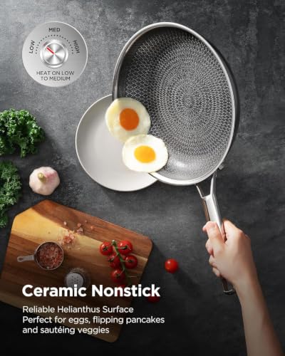 13-Inch Ceramic Nonstick Wok with Lid - Tri-Ply Stainless Steel Cooking Pan