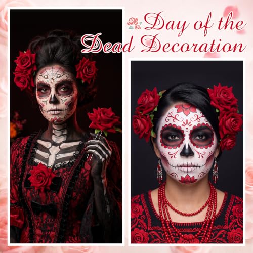 20 Pcs Mexican Rose Hair Accessories Set for Women - Vintage Bright Red