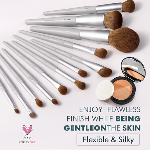 LORYP Makeup Brush Set Soft Vegan Professional Cosmetic Brushes for Face & Eyes Gray 20 Pcs Full-Size