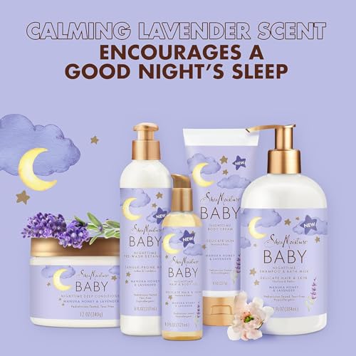 SheaMoisture Baby Essentials, Nighttime Shampoo & Bath Milk + Deep Conditioner, Manuka Honey & Lavender, Pediatrician-Tested, Hypoallergenic, Tear-Free