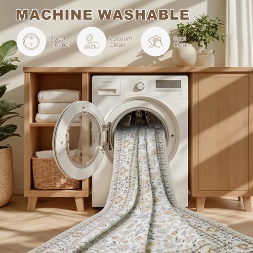 ExpediX 8x10 Area Rug - Washable Vintage Beige Living Room Rug