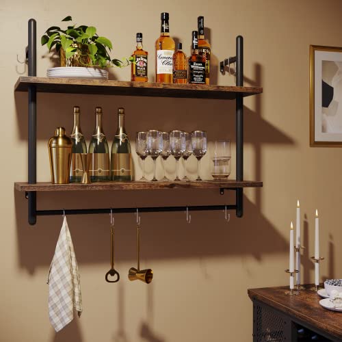 Wall Shelf with Towel Bar - Rustic Brown 31.5 Inch Industrial Pipe Shelf