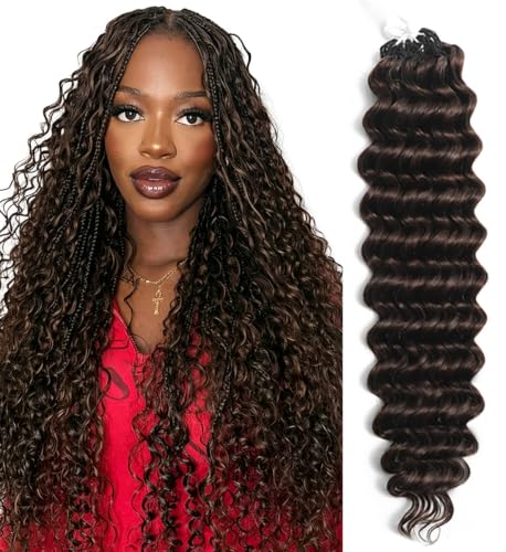 Crochet Human Hair Extensions Brown #4 20 Inch 60g Deep Wave - Miracle Knots, Knotless Style