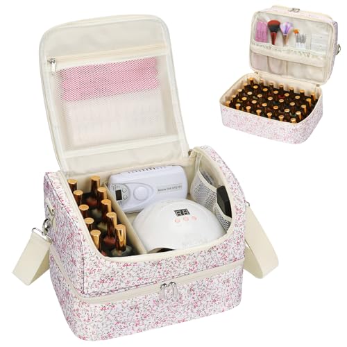 Nail Polish Organizer Bag - Nail Organizers and Storage Case Holds 45 Bottles & Nail Lamp, Travel Nail Tech Carrying Bag for Nail Supplies, Manicure Tools, Nail Kit, Nail Tech Gifts for Women