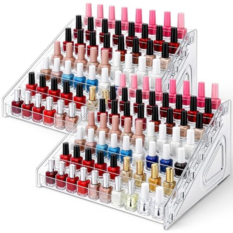 2 Pcs 7 Layers Nail Polish Organizer, Clear Plastic Sunglass Organizer Display Rack Large Essential Oil Storage Holder for Cosmetic, Eyeglasses, Perfume, Jewelry, Lipstick