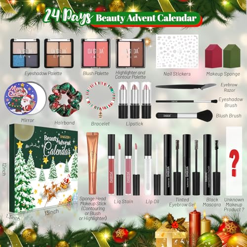 DAGEDA Beauty Advent Calendar 2025,24 Days Christmas Makeup Gifts for Her,Contains Beauty Makeup Kit, Xmas Clothes Accessories, 24 Surprise Christmas Countdown Festival Gifts Set for Women Girls