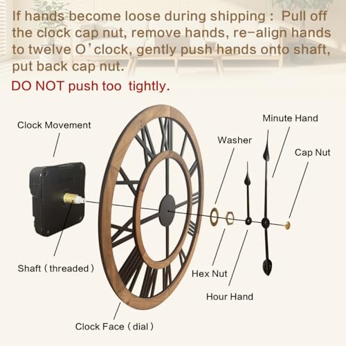 16 Inch Rustic Wall Clock - Silent Wooden Farmhouse Decor with Roman Numerals