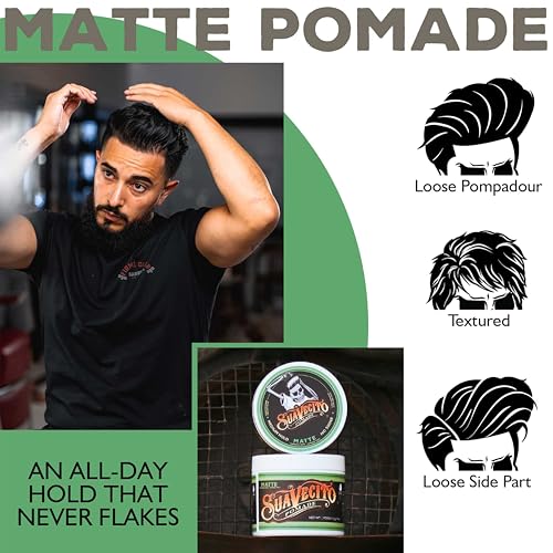 Suavecito Matte Hair Pomade 4 oz Pack of 2 - Medium Hold, Shine-Free, Natural Finish