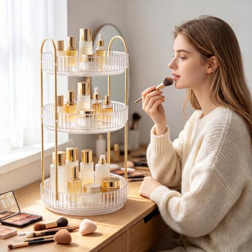 Delnor Clear Rotating Makeup Organizer Countertop 3-Tier Lazy Susan Stand